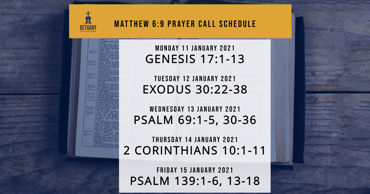 Prayer Call Schedule: 1/11/21 - 1/15/21
