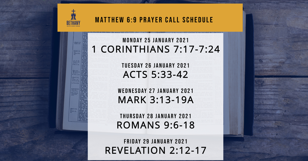 Prayer Call Schedule: 1/25/21 - 1/29/21